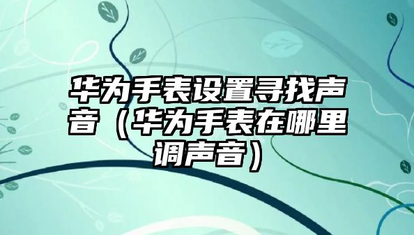 華為手表設置尋找聲音（華為手表在哪里調聲音）