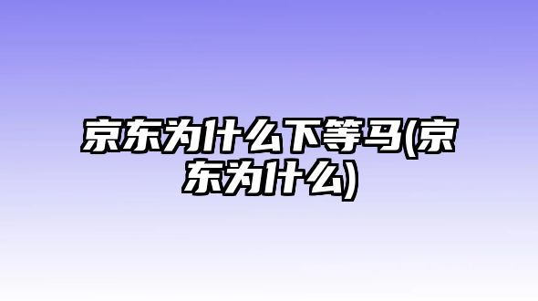 京東為什么下等馬(京東為什么)